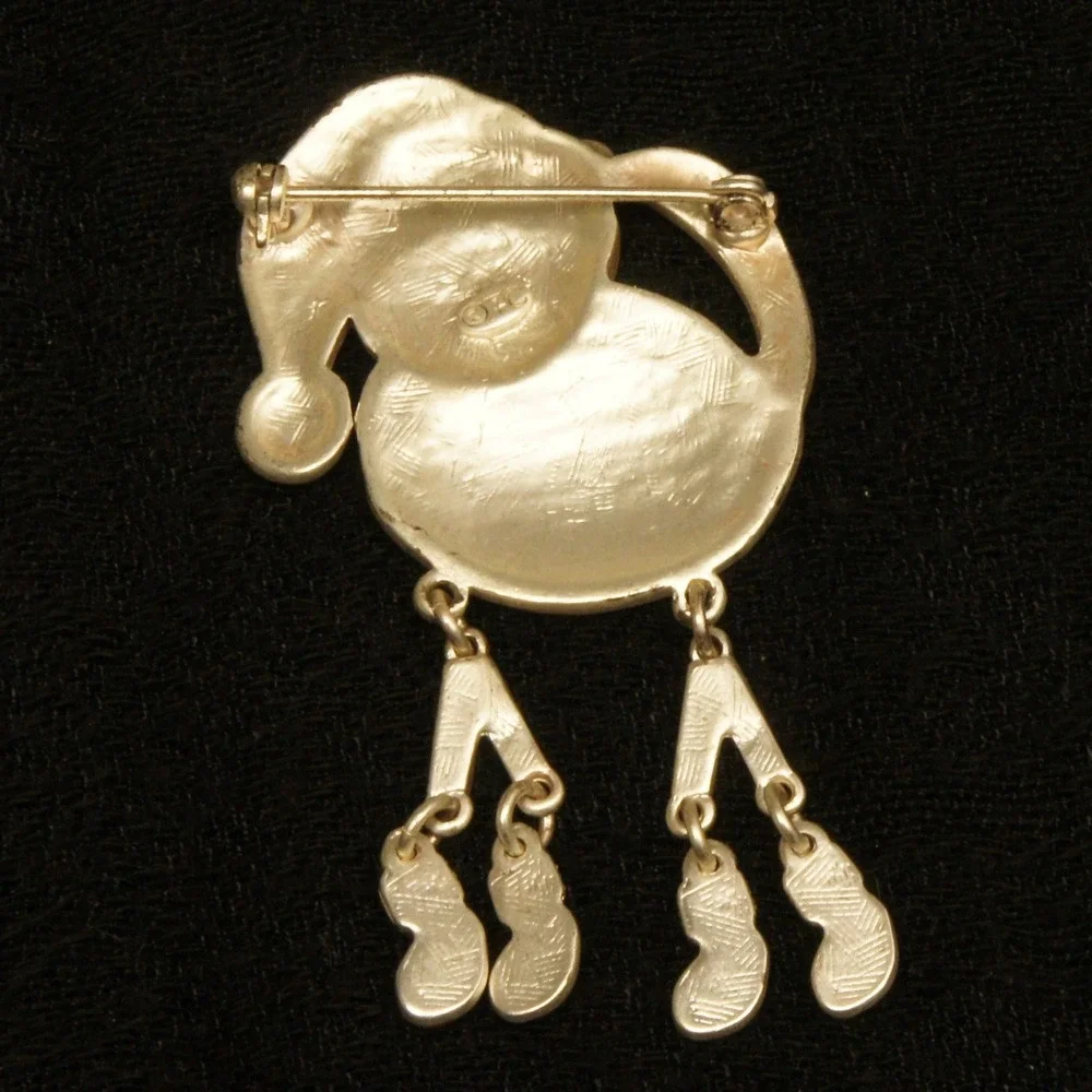 Christmas Cat Brooch Dangling Legs Pin Silver Tone Enamel Holiday Figural TC